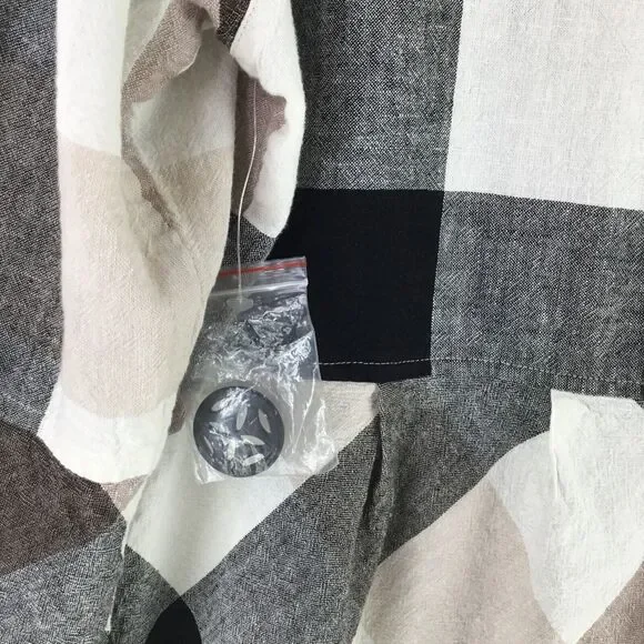 Ali Miles Linen Blend Button Up Tunic sz M Nova Check Plaid Ruffle Babydoll NEW - Picture 8 of 11